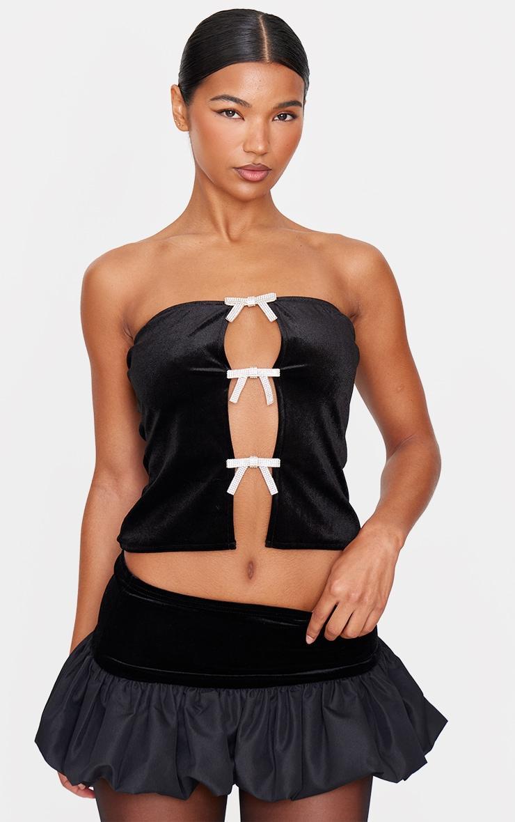 Black Velvet Diamante Bow Bandeau Top Product Image