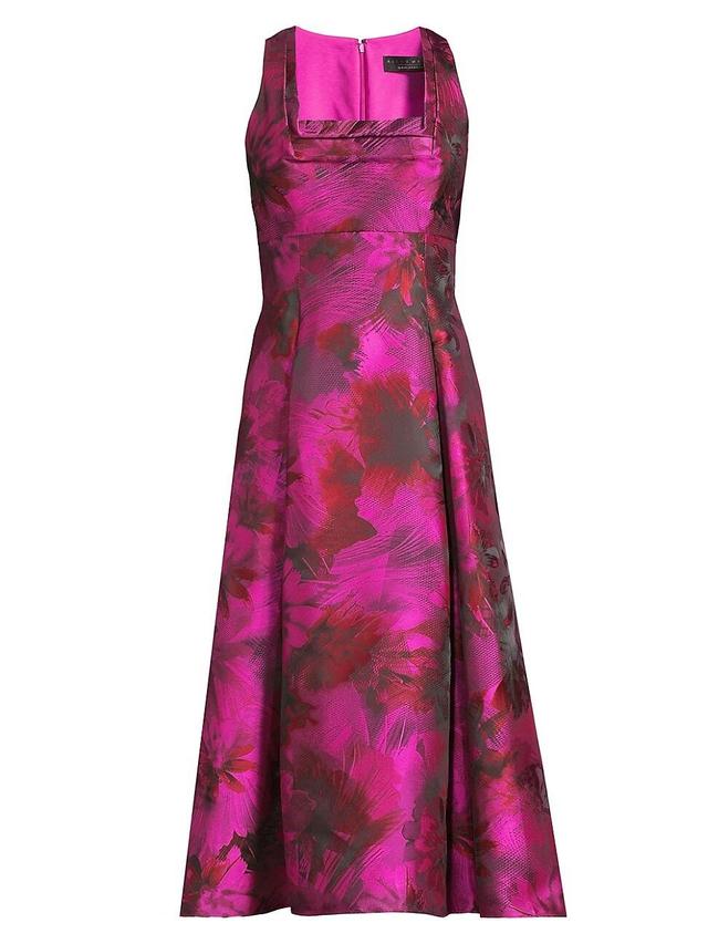 Womens Floral Jacquard Midi-Dress Product Image