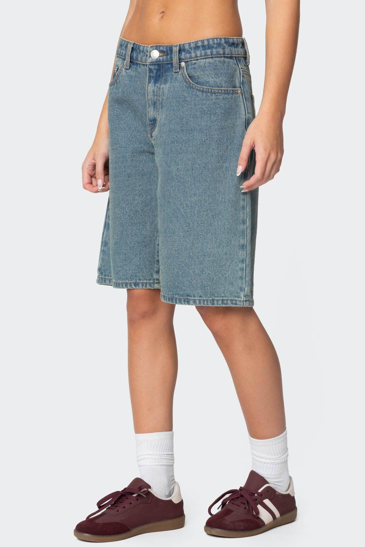 Oversized Low Rise Denim Bermuda Shorts Product Image