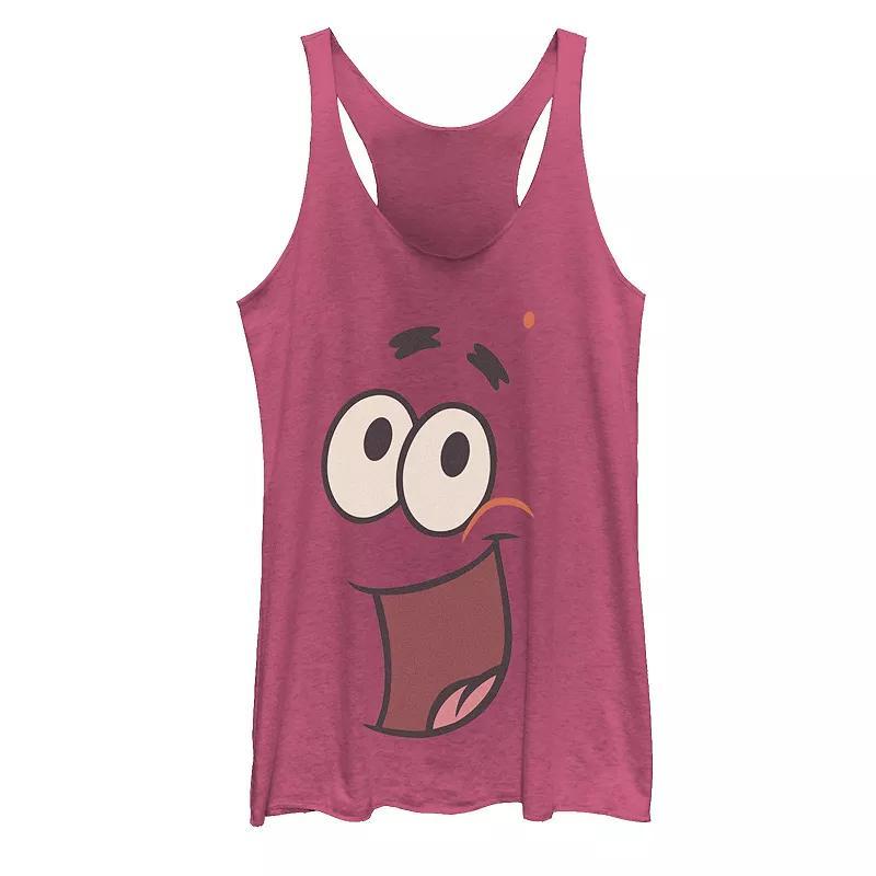 Juniors SpongeBob SquarePants Patrick Starfish Big Face Racerback Graphic Tank Top, Girls Pink Grey Product Image