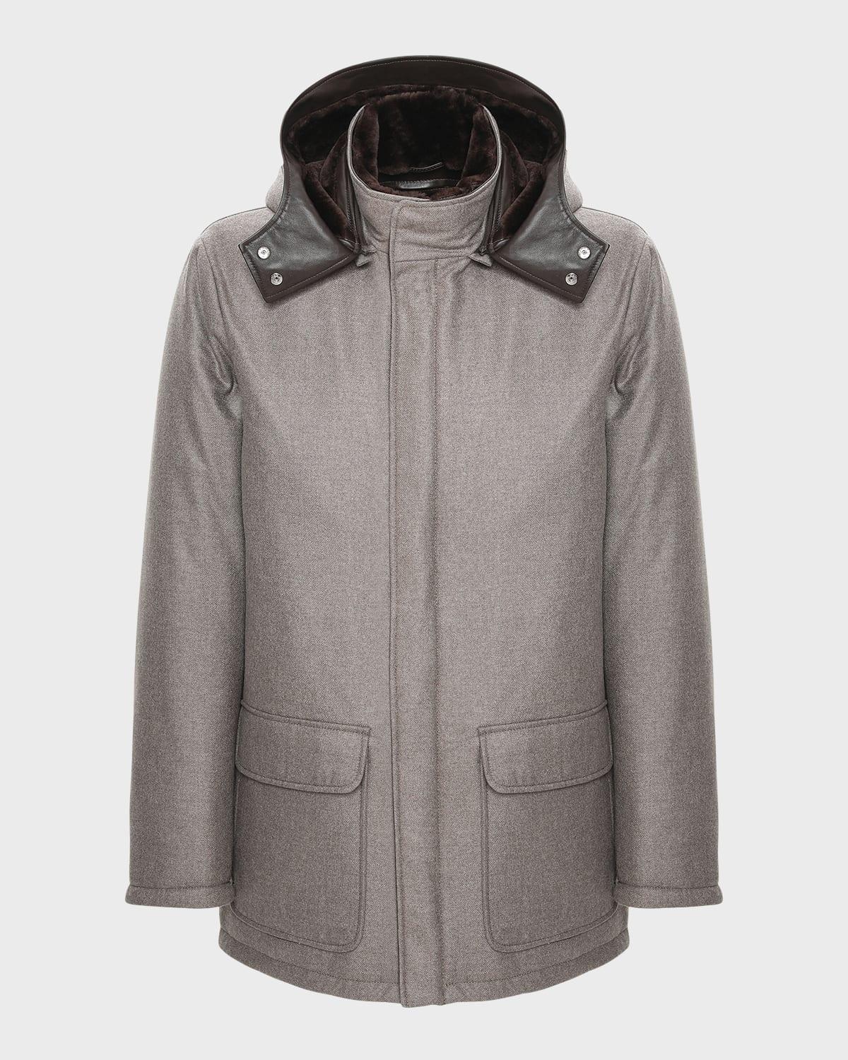 Mens Loro Piana Wool-Cashmere Parka with Lamb Shearling Collar and Detachable Hood Product Image