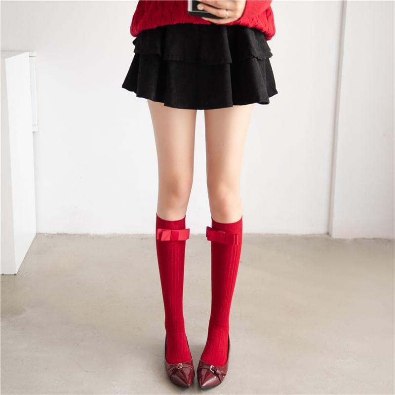 Plain Bow Ribbed Socks Product Image