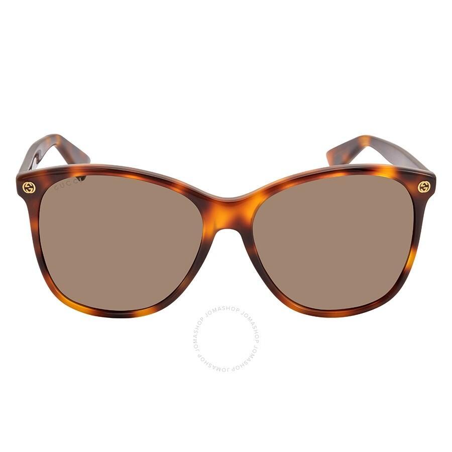 Gg0024 Brown Oval Ladies Sunglasses Gg0024s 002 58 In Tortoise/brown Product Image