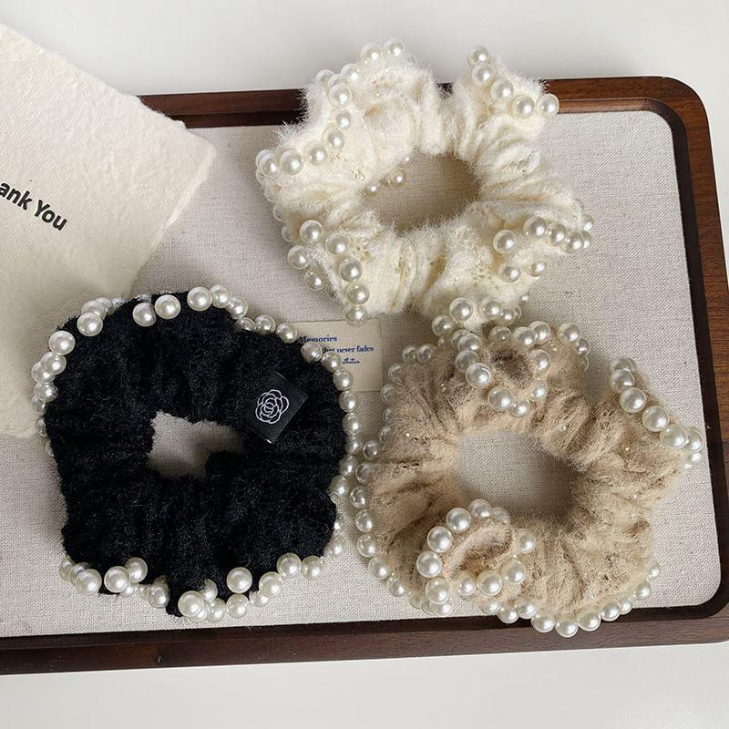 Faux Pearl Chenille Scrunchie Product Image