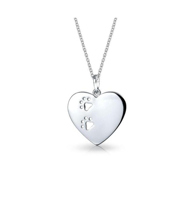 Dog Cat Pet Kitten Puppy Cut Out Paw Print Heart Shape Pendant Necklace For Women For Teen .925 Sterling Silver And Chain Product Image