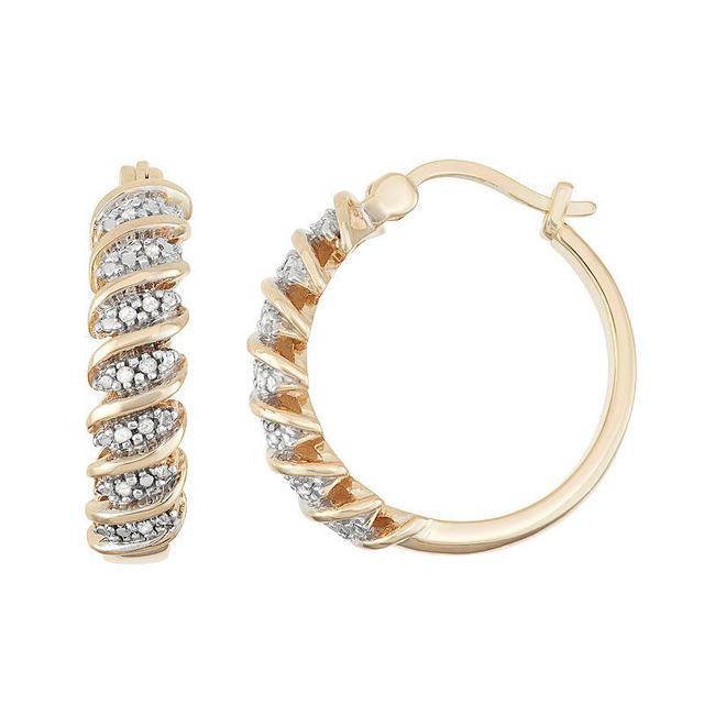 18k Gold Silver 1/10 Carat T.W. Diamond Hoop Earrings, Womens, White Product Image