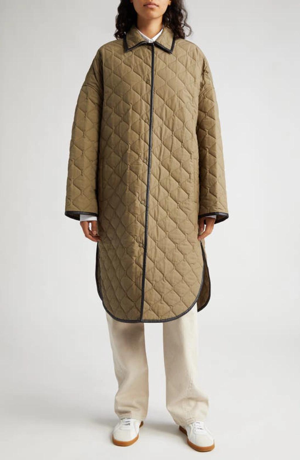 Quilted Cotton Cocoon Coat In Marsh Product Image