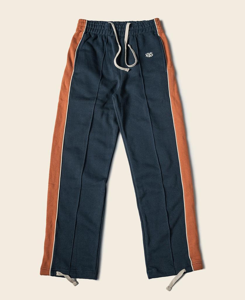 Classic Straight-Leg Striped Logo-Embroidered Cotton-Terry Sweatpants - Navy Product Image