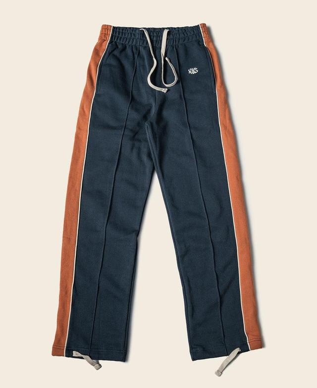 Classic Straight-Leg Striped Logo-Embroidered Cotton-Terry Sweatpants - Navy Product Image