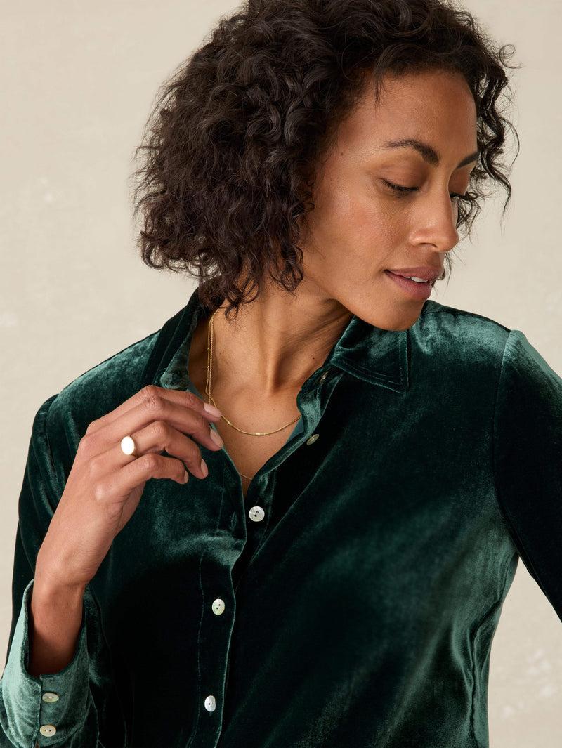 Stretch Silk Velvet Genevieve Shirt - Sea Moss Product Image