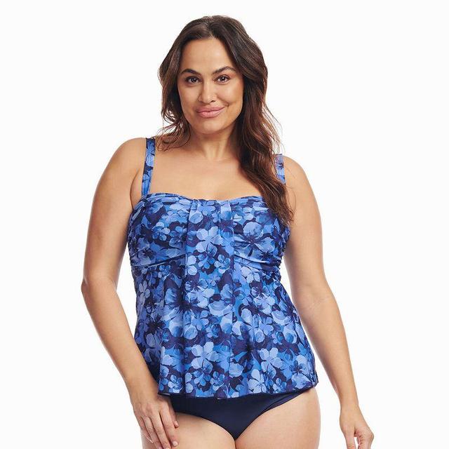 Plus Size Mazu Tropical Flora Draped Bandeau Tankini Swim Top, Womens Product Image