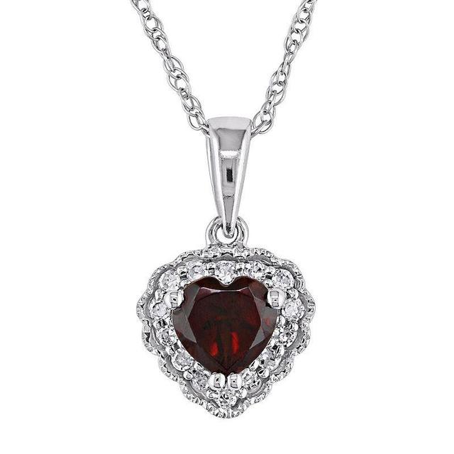 Stella Grace 10k White Gold Garnet & Diamond Accent Heart Pendant Necklace, Womens 10k Whgold Product Image