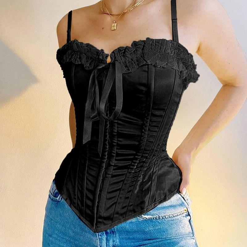 Plain Bow Ruffle Trim Hoop and Eye Corset Top Product Image