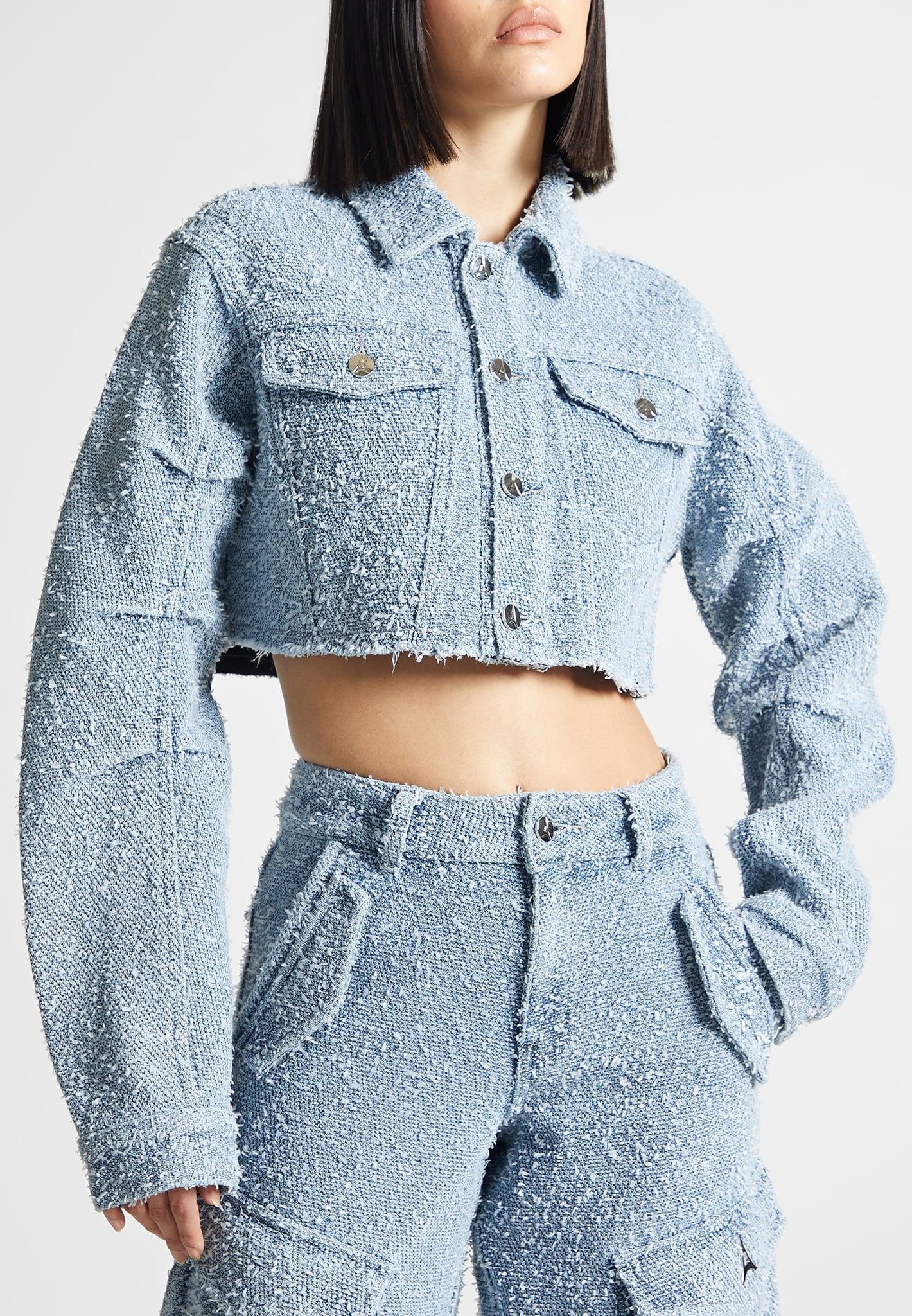 Cropped Boucle Denim Jacket - Mid Blue Female Product Image