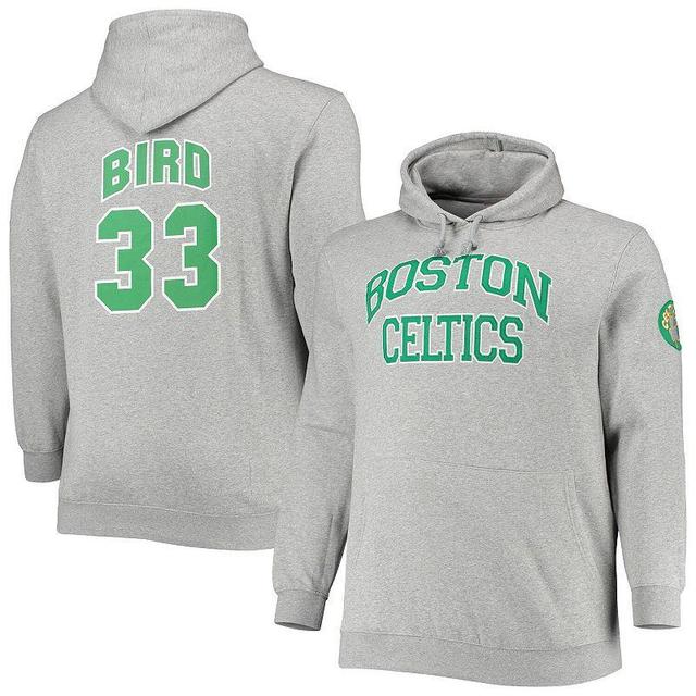 Mens Mitchell & Ness Larry Bird Heathered Gray Boston Celtics Big & Tall Name & Number Pullover Hoodie Product Image