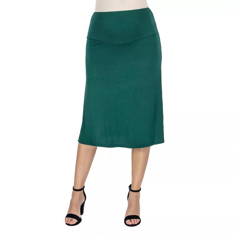 Womens 24Seven Comfort Apparel Solid A-Line Midi Skirt Blue Product Image