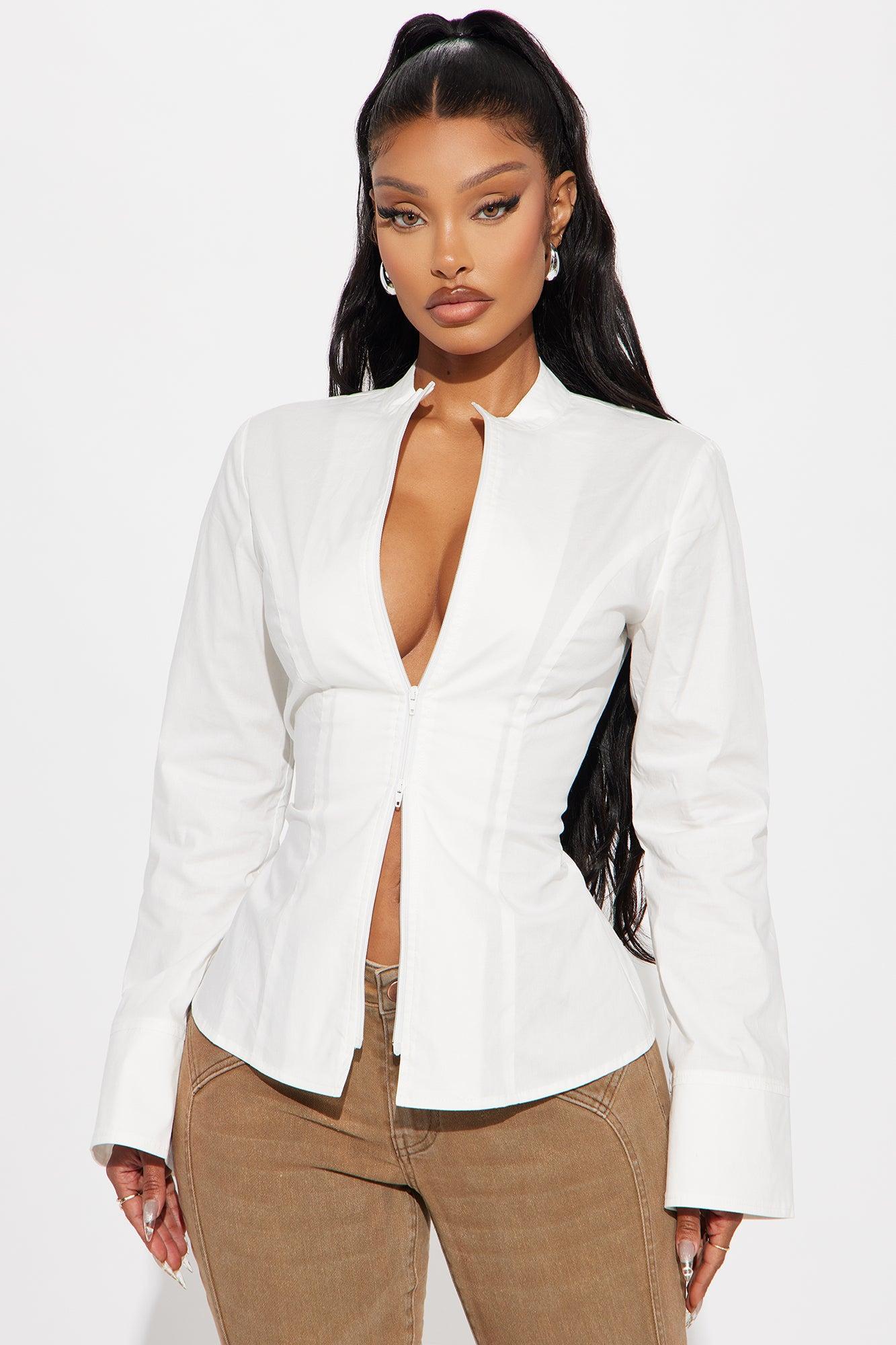 Kara Poplin Zip Up Shirt - White product image