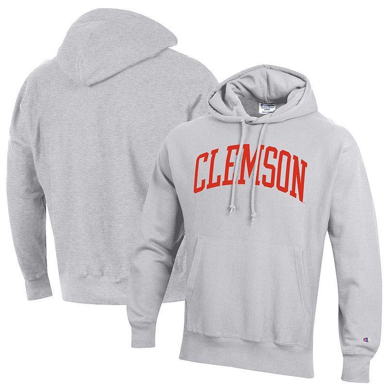 Mens Champion Heathered Gray Clemson Tigers Team Arch Reverse Weave Pullover Hoodie Product Image