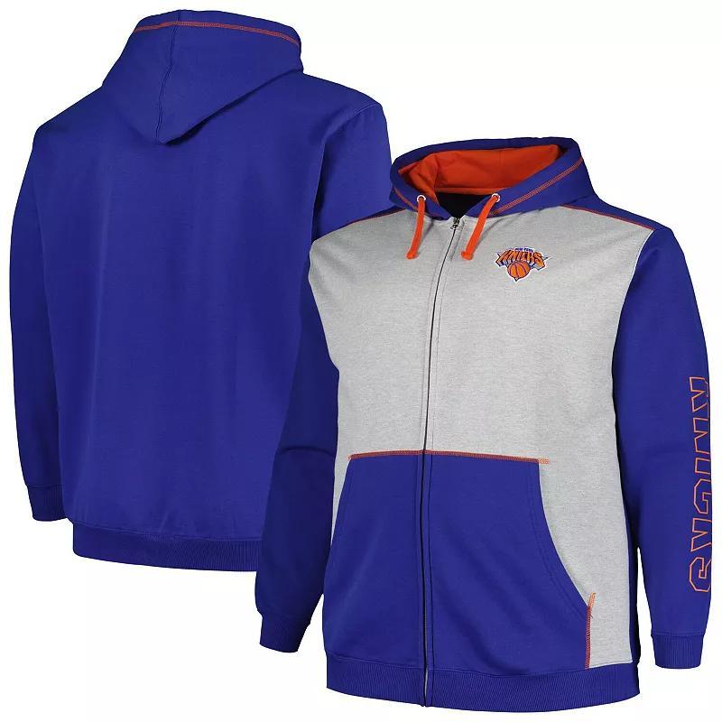 Mens Fanatics Branded /Heather Gray New York Knicks Big & Tall Contrast Pieced Stitched Full-Zip Hoodie Product Image