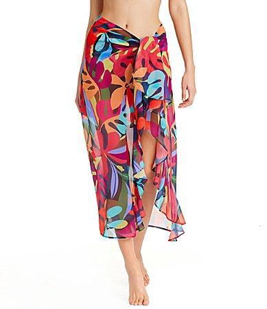 Bleu Rod Beattie Bold Rush Printed Chiffon Ruffle Sarong Swim Cover Product Image