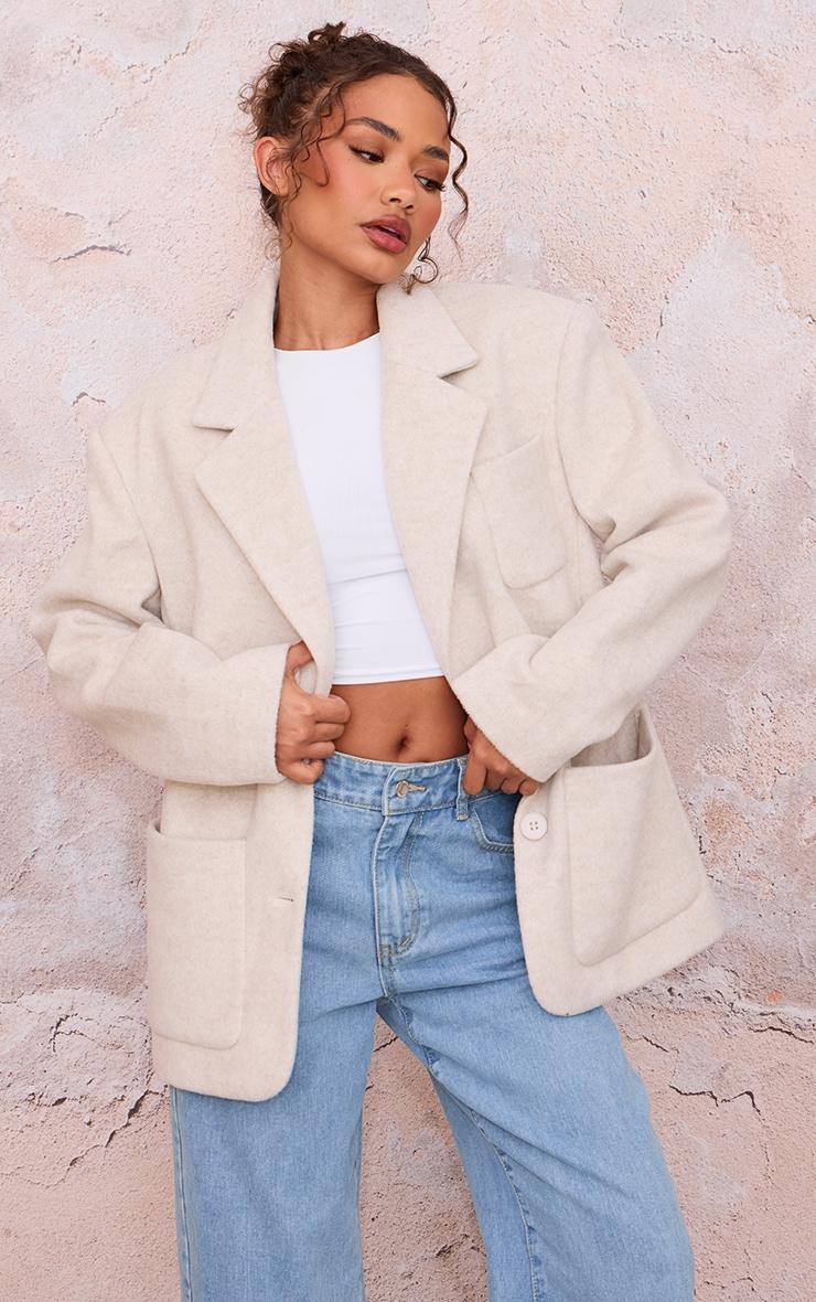 Petite Beige Oversized Longline Blazer Product Image