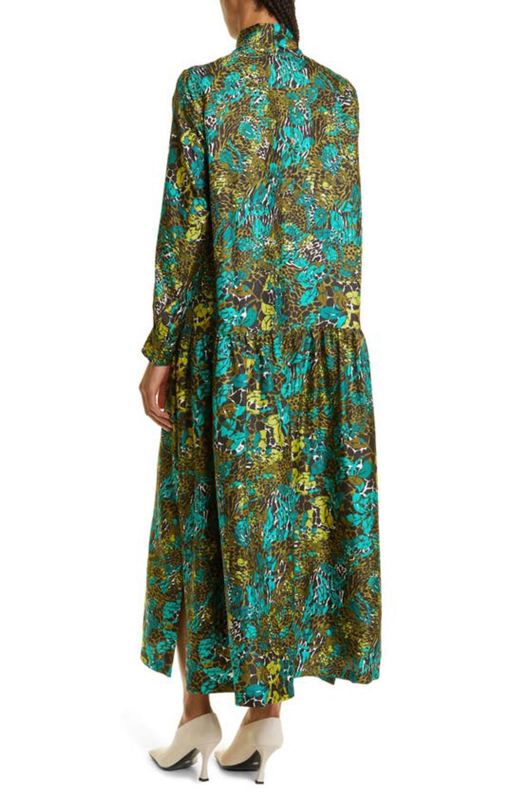 Calate Animal-print Neck-tie Maxi Dress In Olive Green Product Image