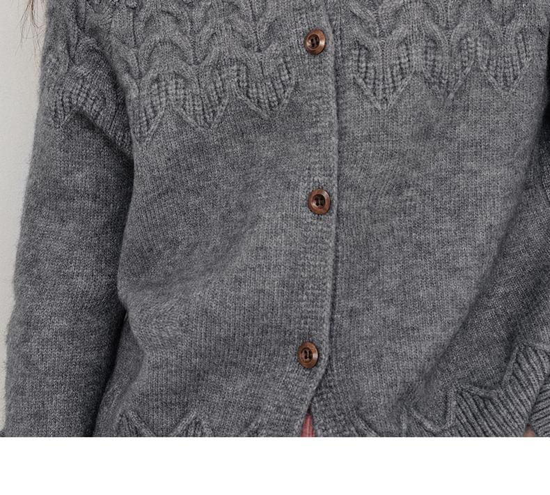 Crew Neck Plain Cable Knit Button-Up Cardigan Product Image