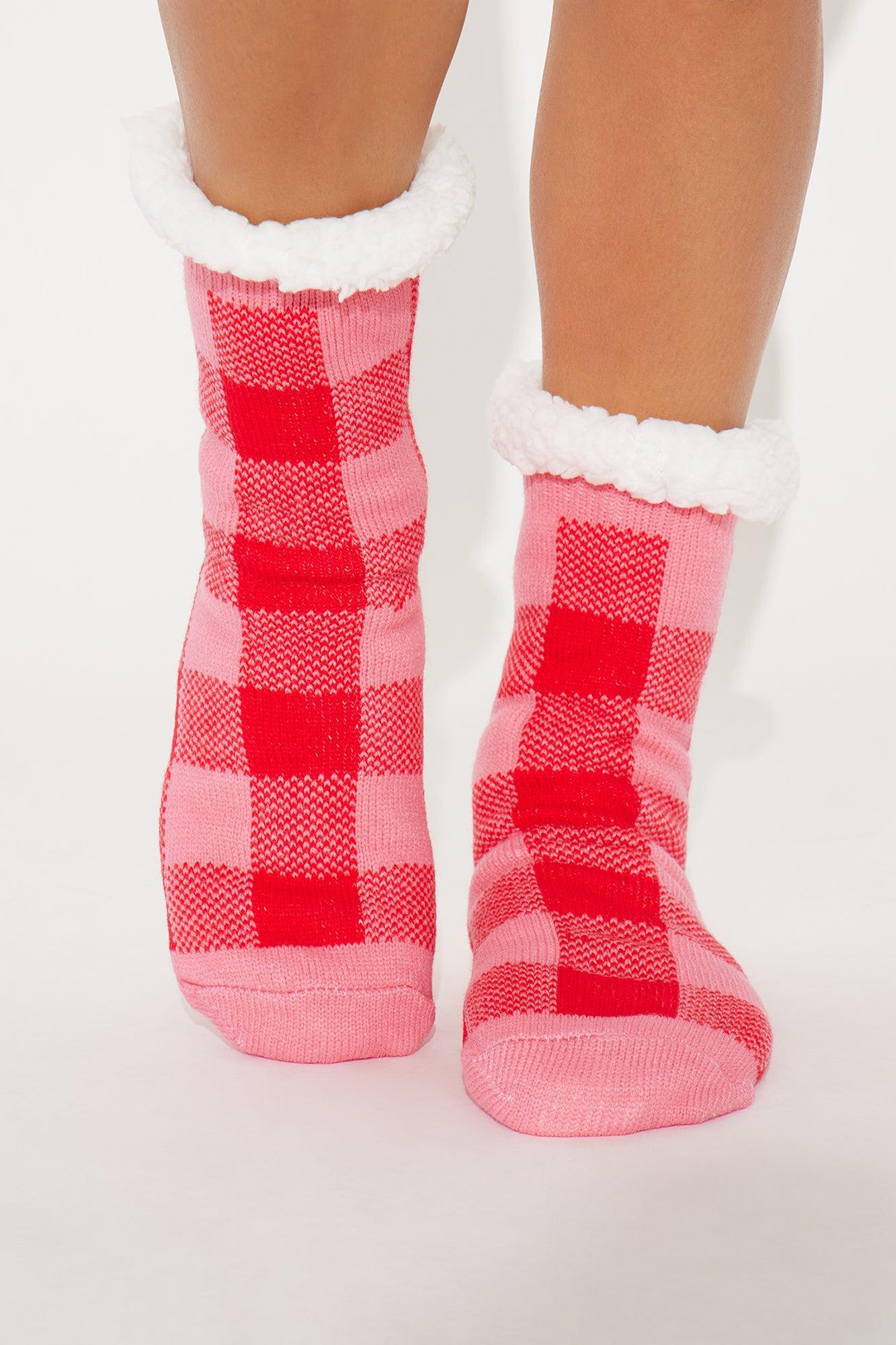 Buffalo Plaid Cozy Socks - Pink/combo Product Image