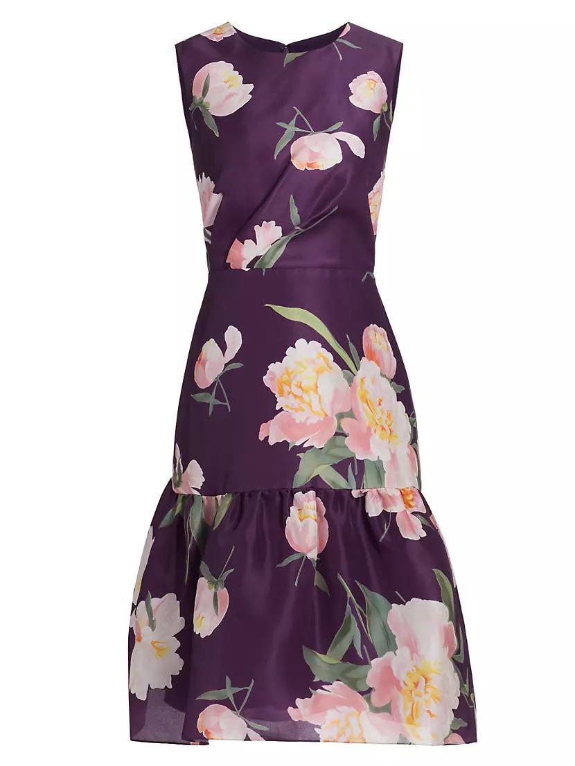 Floral Silk Gathered Midi-Dress Product Image