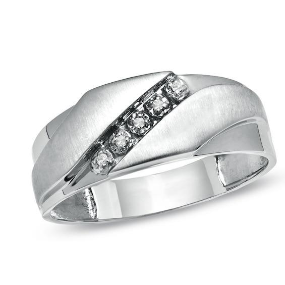 Men's Diamond Accent Slant Wedding Band in 10K White Gold Product Image