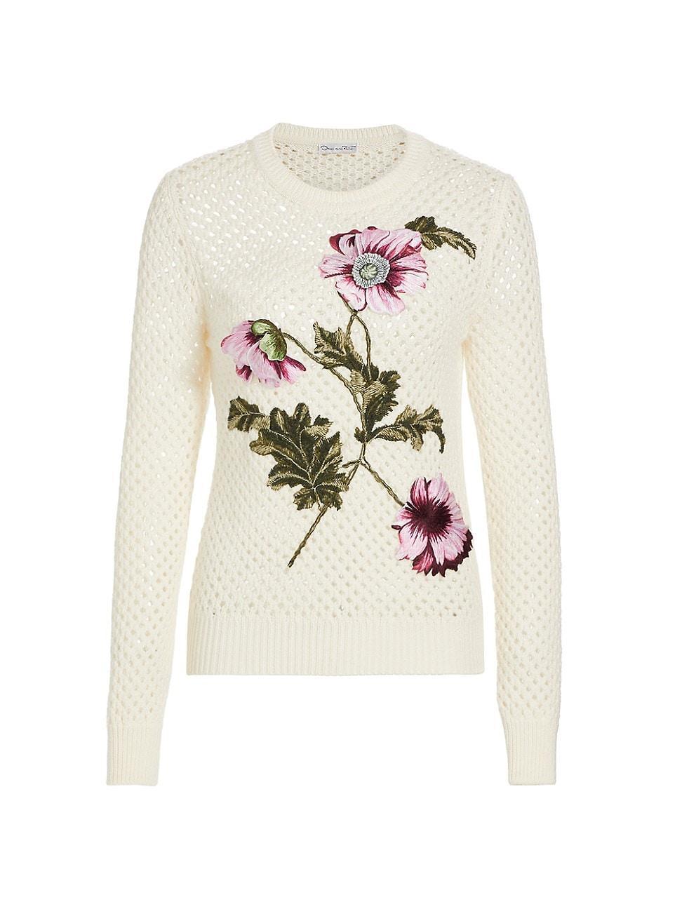 Womens Wool Floral Crochet Sweater Product Image