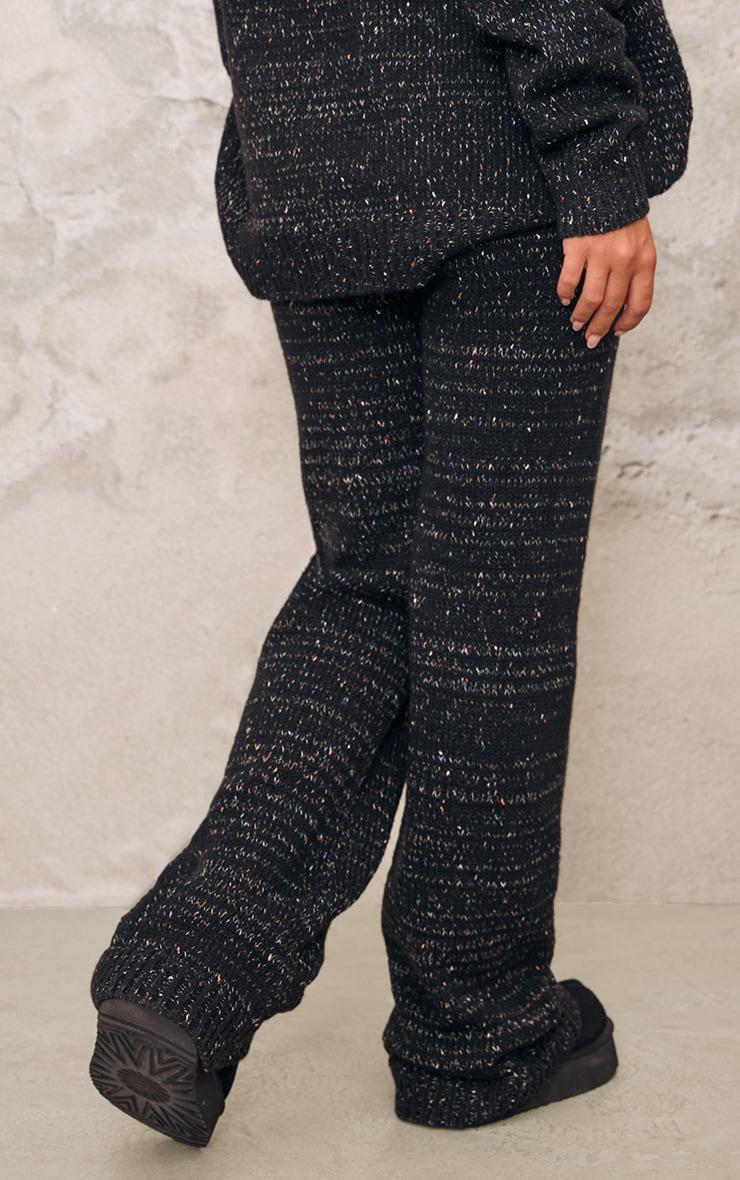 Black Space Dye Knitted Wide Leg Trousers Product Image