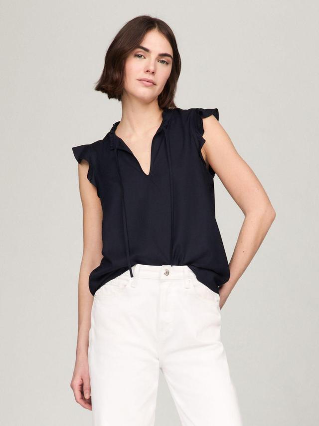 Tommy Hilfiger Women's Solid Flutter-Sleeve Ruffle Top Product Image