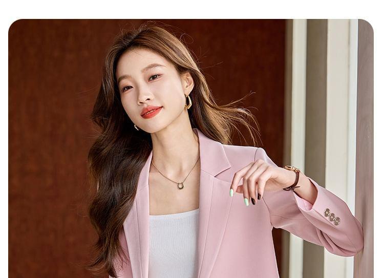 Lapel Collar Plain Single Breasted Blazer / Mid Rise Plain Wide Leg Slacks / Set Product Image