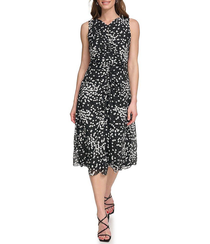 DKNY by Donna Karan Foiled Split V-Neckline Sleeveless Midi Dress Product Image