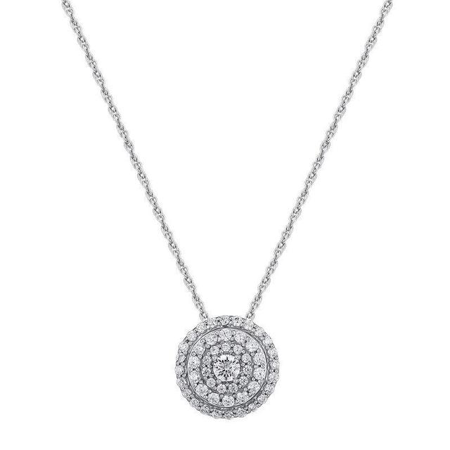 10k White Gold 1/3 Carat T.W. Diamond Circle Cluster Pendant Necklace, Womens Product Image