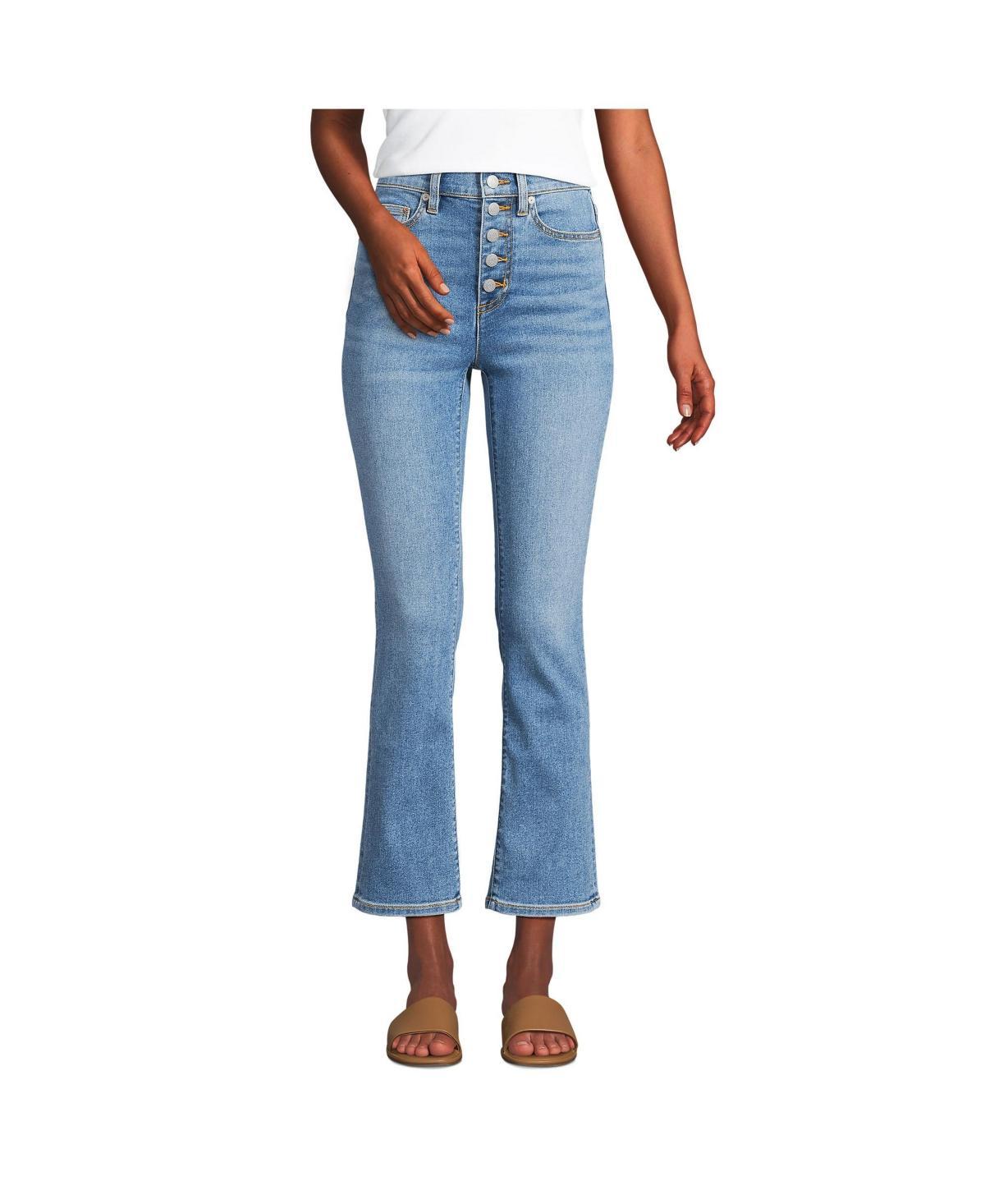 Petite Lands End Recover High-Rise Kick Flare Crop Jeans, Womens Blue Tide Blue Product Image