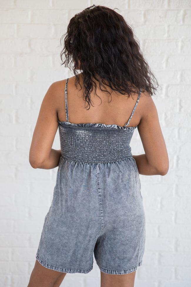 Embracing Change Grey Acid Wash Smocked Romper Product Image