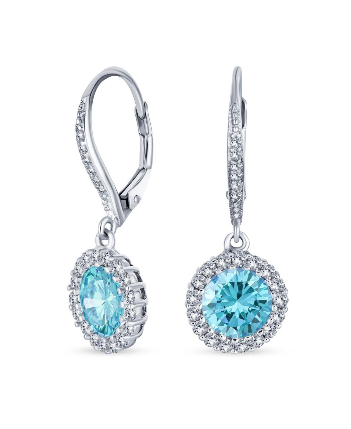 Bling Jewelry 3Ct Cubic Zirconia Round Solitaire Cz Halo Dangle Drop Lever back Earrings For Women .925 Sterling Silver Product Image