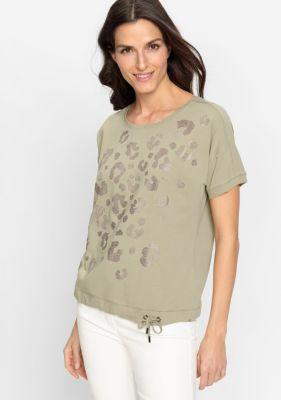 Olsen Womens Cotton Blend Embellished Leo Print T-Shirt Product Image