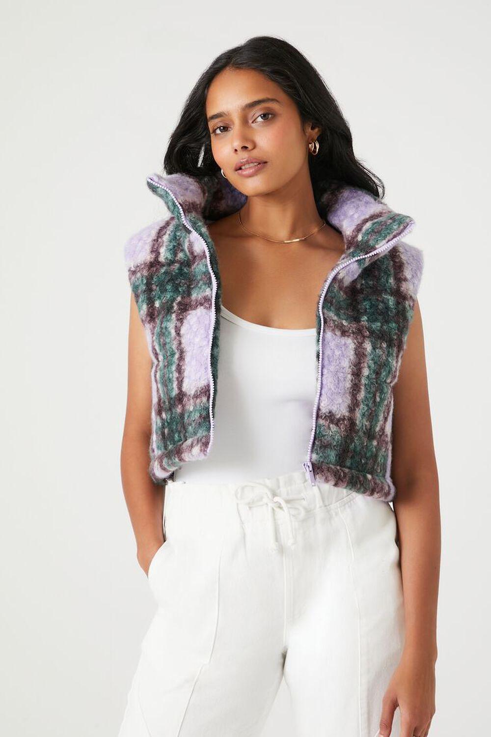 Tweed Plaid Funnel-Neck Vest | Forever 21 Product Image