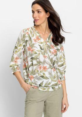 Women's Cotton Blend 3/4 Sleeve Tropic Jungle Print T-Shirt Product Image