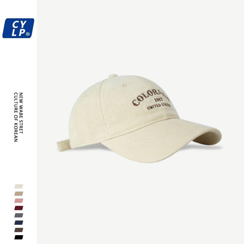 Lettering Embroidered Corduroy Baseball Cap Product Image