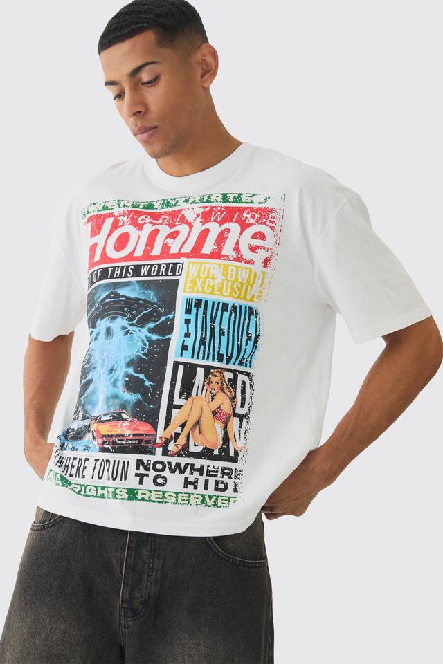 Oversized Boxy Homme Magazine Graphic T-Shirt | boohooMAN USA Product Image