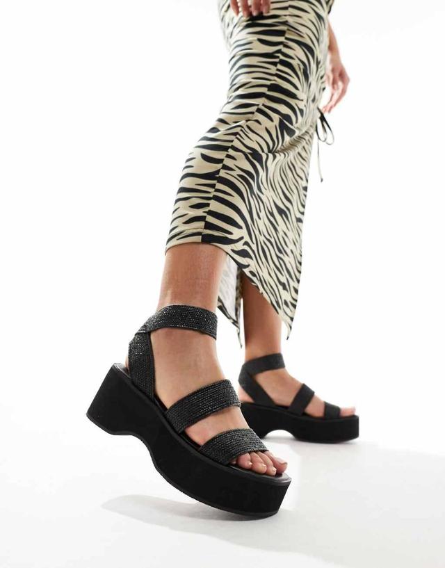 ASOS DESIGN Tangle elastic chunky wedges in black Product Image