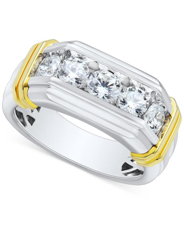 Grown With Love Mens Lab Grown Diamond Horizontal Five Stone Ring (1-1/2 ct. t.w.) in 10k Two-Tone Gold Product Image