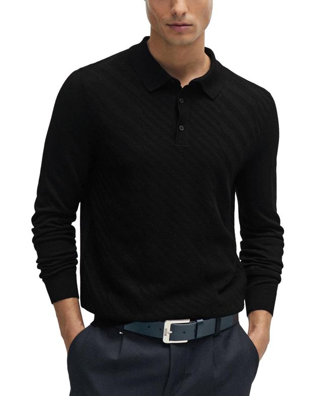 Mens Wool-Blend Polo T-Shirt with Graphic Jacquard Structure Product Image