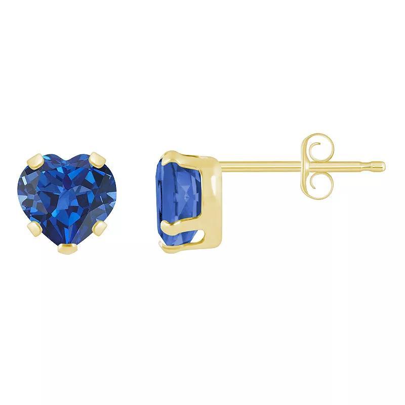 Celebration Gems 10k Gold 5 mm Heart Shape Gemstone Stud Earrings, Womens, Created Blue Product Image