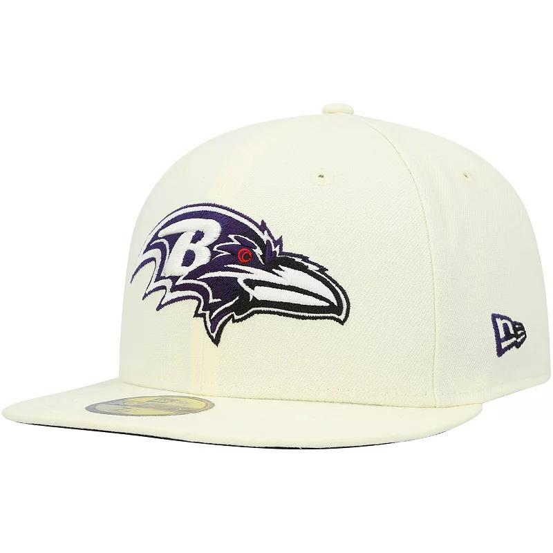 Mens New Era Cream Baltimore Ravens Chrome Color Dim 59FIFTY Fitted Hat Product Image