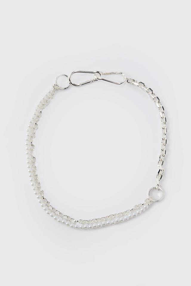 Chunky Pearl Chain Necklace | boohooMAN USA Product Image